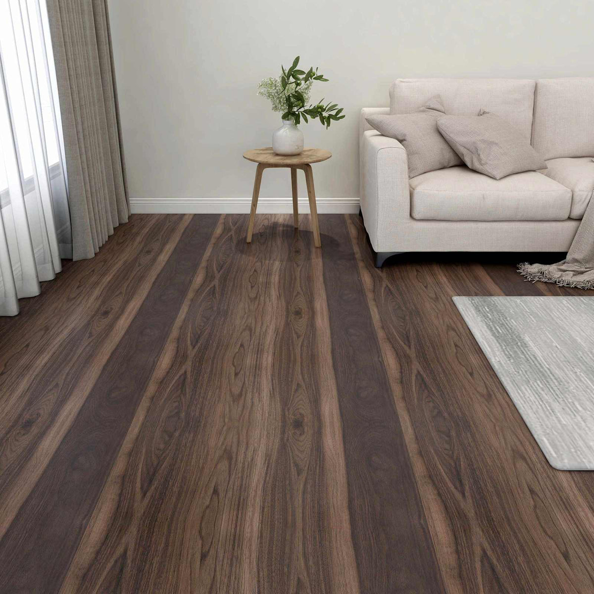 Dunkelbraune PVC Bodenplatten, 55 Stk. (5,11 m²)