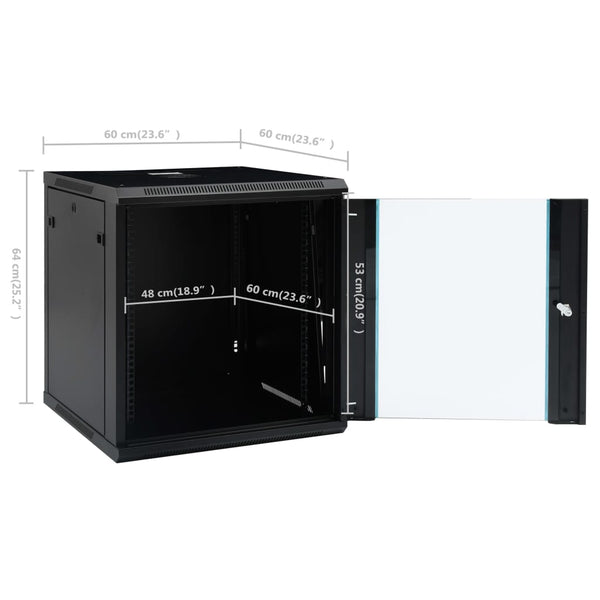 vidaXL 12U Wall-Mounted Network Cabinet 19" IP20 600x600x640 mm