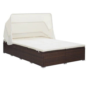 vidaXL 2-Person Sun Lounger with Cushion Poly Rattan Brown