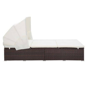 vidaXL 2-Person Sun Lounger with Cushion Poly Rattan Brown