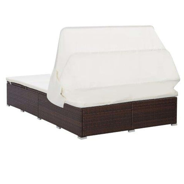 vidaXL 2-Person Sun Lounger with Cushion Poly Rattan Brown