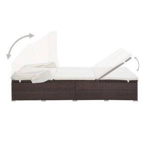 vidaXL 2-Person Sun Lounger with Cushion Poly Rattan Brown