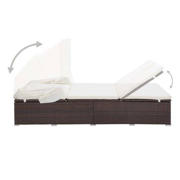 vidaXL 2-Person Sun Lounger with Cushion Poly Rattan Brown