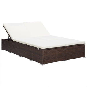 vidaXL 2-Person Sun Lounger with Cushion Poly Rattan Brown
