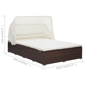 vidaXL 2-Person Sun Lounger with Cushion Poly Rattan Brown