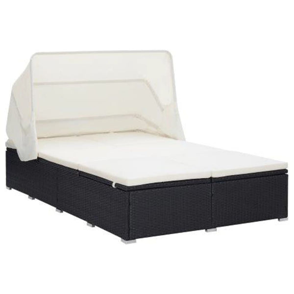 vidaXL 2-Personen Sun Lounger with Cushion Poly Rattan Black