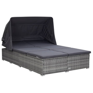 vidaXL 2-Person Sun Lounger with Cushion Poly Rattan Grey
