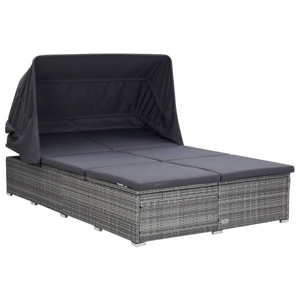 vidaXL 2-Person Sun Lounger with Cushion Poly Rattan Grey