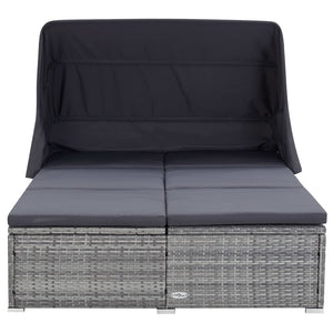 vidaXL 2-Person Sun Lounger with Cushion Poly Rattan Grey