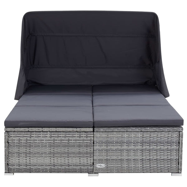 vidaXL 2-Person Sun Lounger with Cushion Poly Rattan Grey