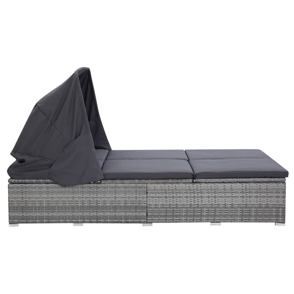 vidaXL 2-Person Sun Lounger with Cushion Poly Rattan Grey
