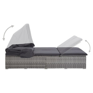 vidaXL 2-Person Sun Lounger with Cushion Poly Rattan Grey