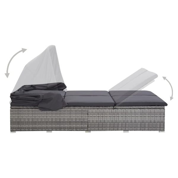 vidaXL 2-Person Sun Lounger with Cushion Poly Rattan Grey