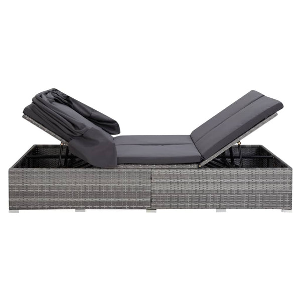 vidaXL 2-Person Sun Lounger with Cushion Poly Rattan Grey