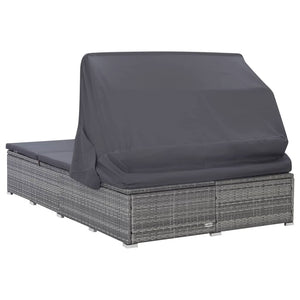 vidaXL 2-Person Sun Lounger with Cushion Poly Rattan Grey