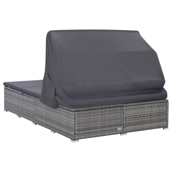 vidaXL 2-Person Sun Lounger with Cushion Poly Rattan Grey