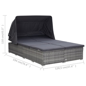 vidaXL 2-Person Sun Lounger with Cushion Poly Rattan Grey