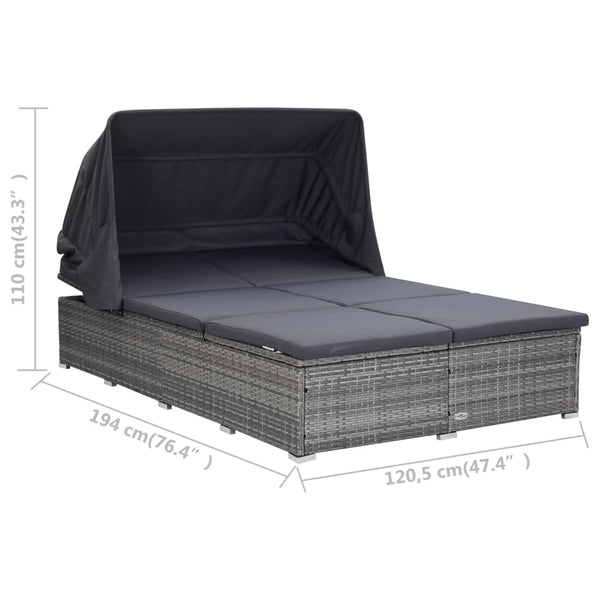 vidaXL 2-Person Sun Lounger with Cushion Poly Rattan Grey
