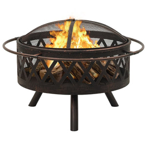 vidaXL Rustic Fire Pit with Poker 76 cm XXL Steel