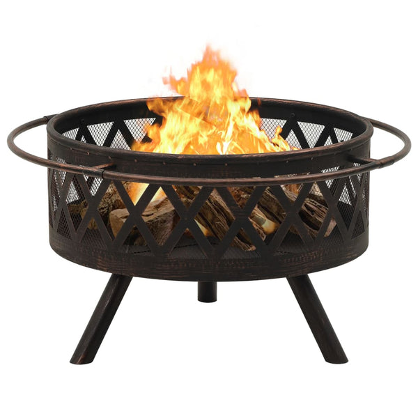 vidaXL Rustic Fire Pit with Poker 76 cm XXL Steel