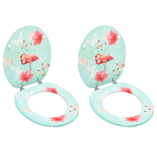 vidaXL Toilet Seats with Lid 2 pcs. MDF Flamingo Design