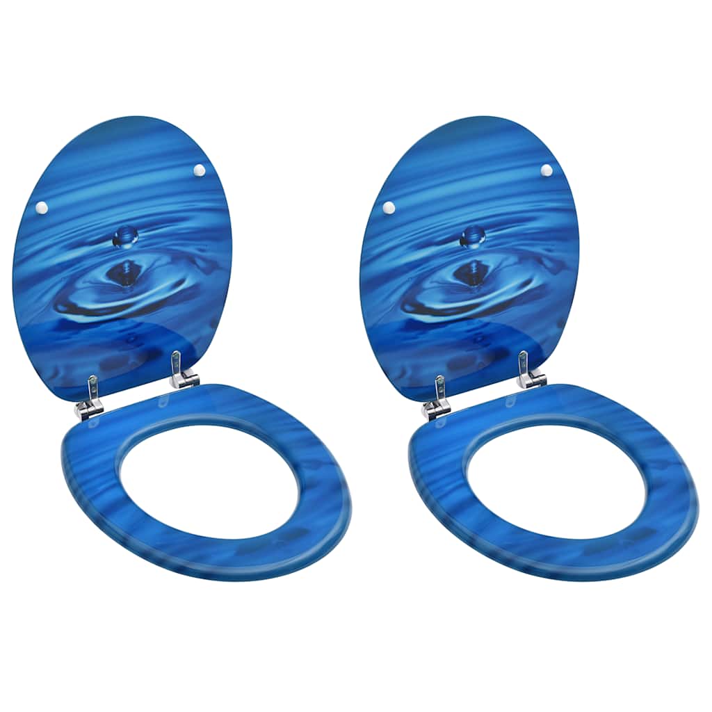 vidaXL Toilet Seats with Lid 2 pcs MDF Blue Waterdrop Design