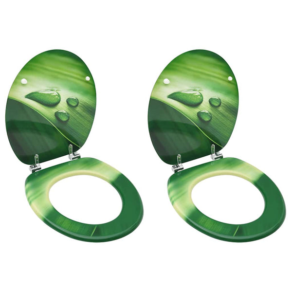 vidaXL Toilet Seats with Lid 2 pcs MDF Green Waterdrop Design