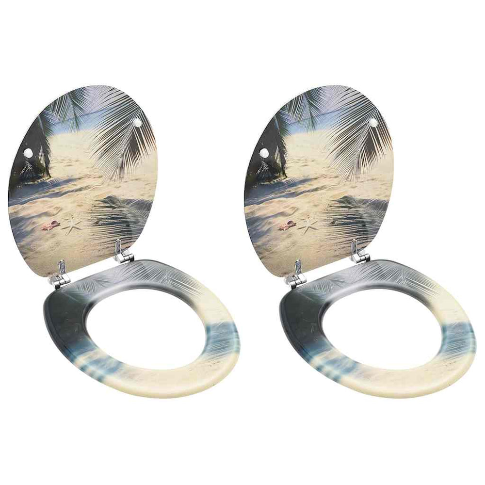 vidaXL Toilet Seats with Lid 2 pcs. MDF Beach Design