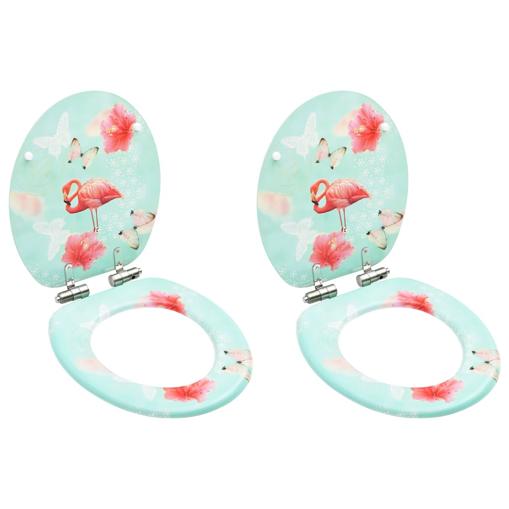 vidaXL Toilet Seats Soft Close Lid 2 pcs. MDF Flamingo Design