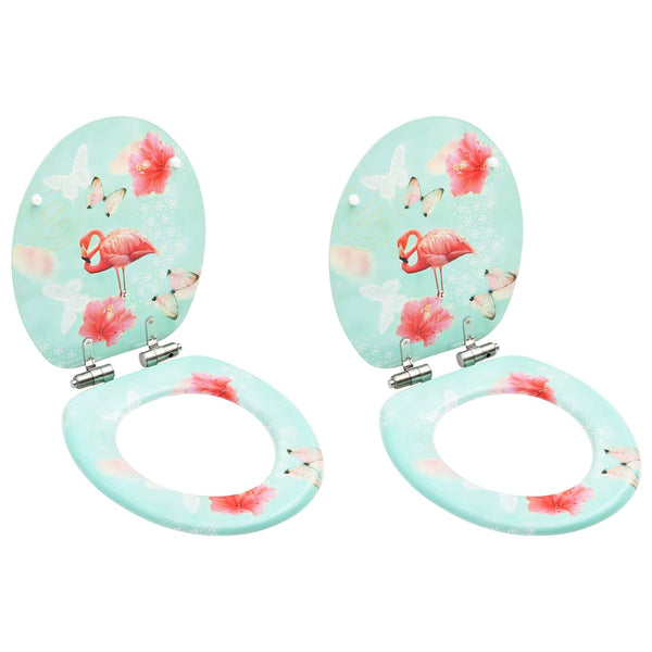 vidaXL Toilet Seats Soft Close Lid 2 pcs. MDF Flamingo Design