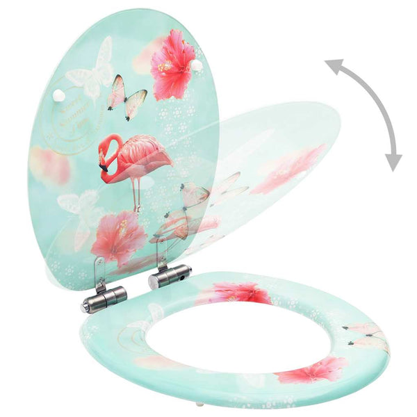 vidaXL Toilet Seats Soft Close Lid 2 pcs. MDF Flamingo Design