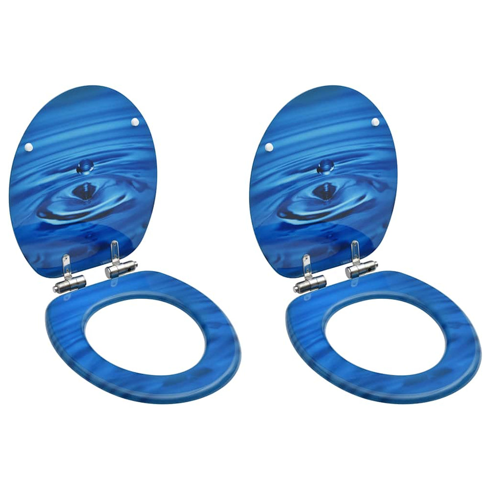vidaXL Toilet Seats Soft Close Lid 2 pcs. MDF Blue Water Drop