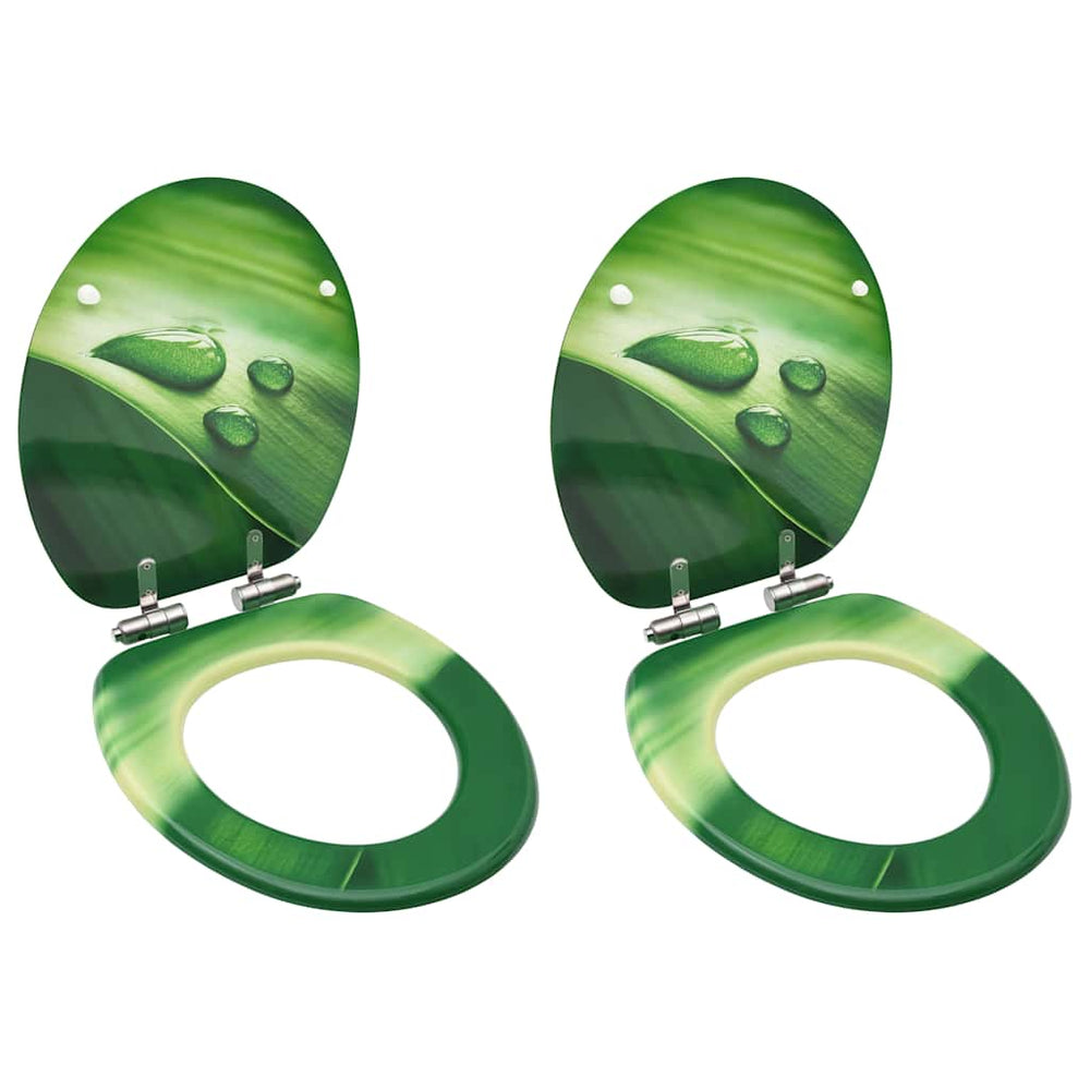 vidaXL Toilet Seats Soft-Close Lid 2 pcs MDF Green Waterdrop