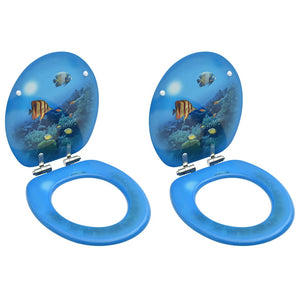 vidaXL Toilet Seats with Soft-Close Lid 2 pcs. MDF Deep Sea Design