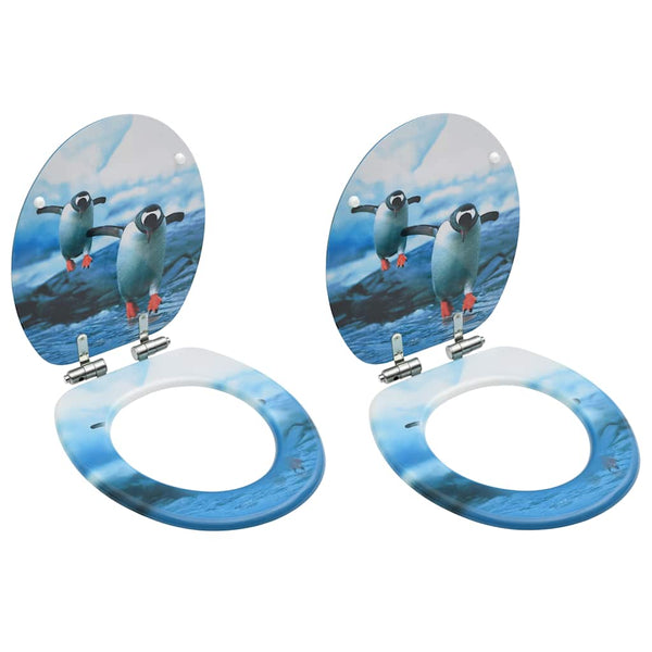 vidaXL Toilet Seats with Soft-Close Lid 2 pcs. MDF Penguin Design