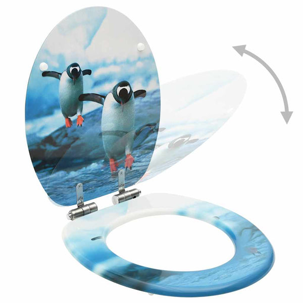 vidaXL Toilet Seats with Soft-Close Lid 2 pcs. MDF Penguin Design