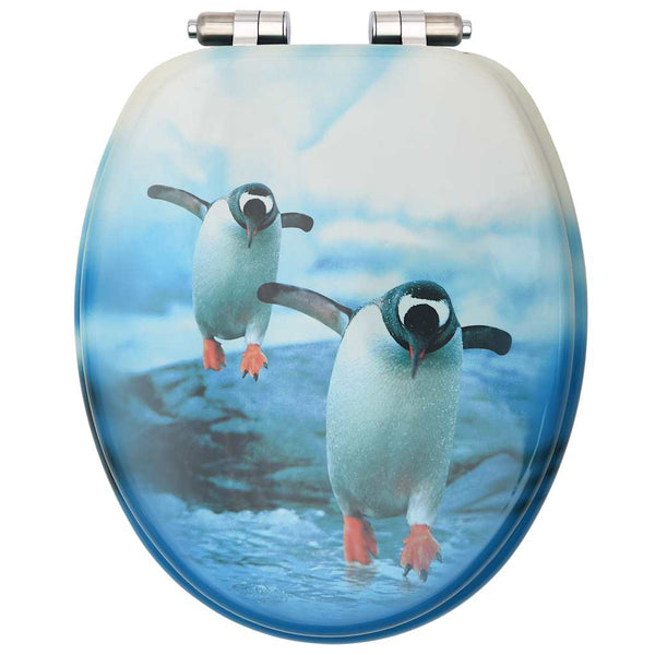 vidaXL Toilet Seats with Soft-Close Lid 2 pcs. MDF Penguin Design