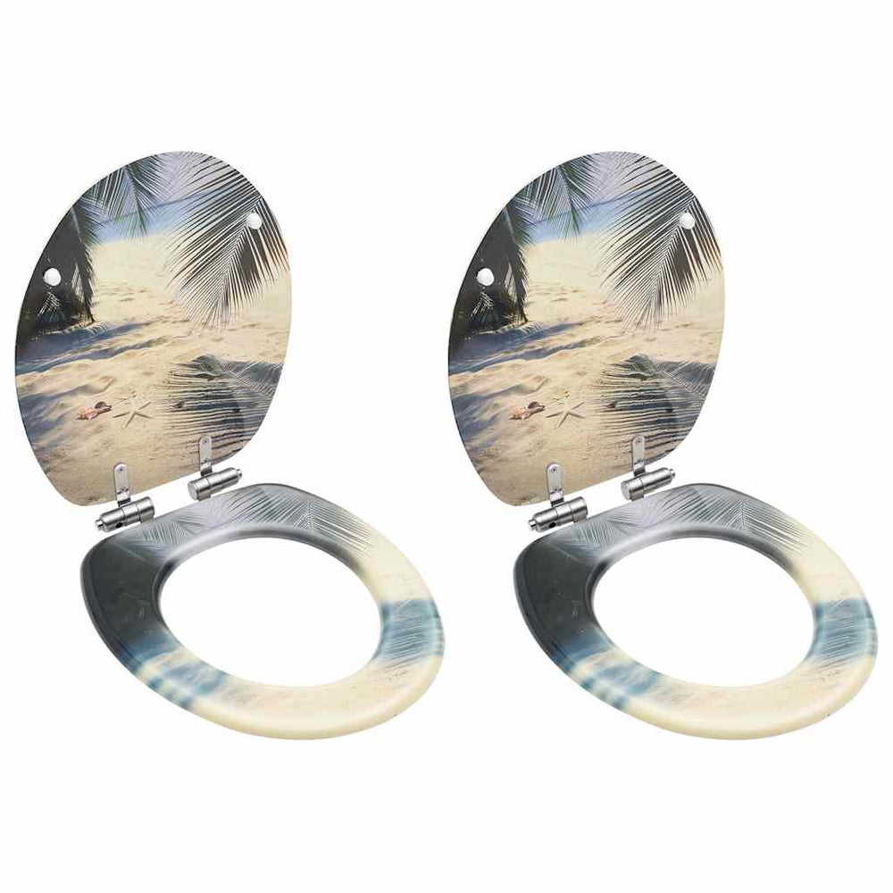 vidaXL Toilet Seats with Soft Close Lid 2 pcs. MDF Beach Design