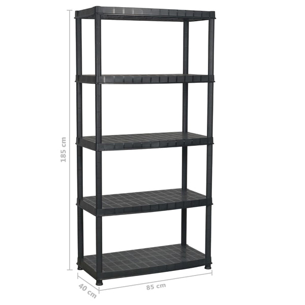 vidaXL Storage Rack 5-Tier Black 85x40x185 cm Plastic