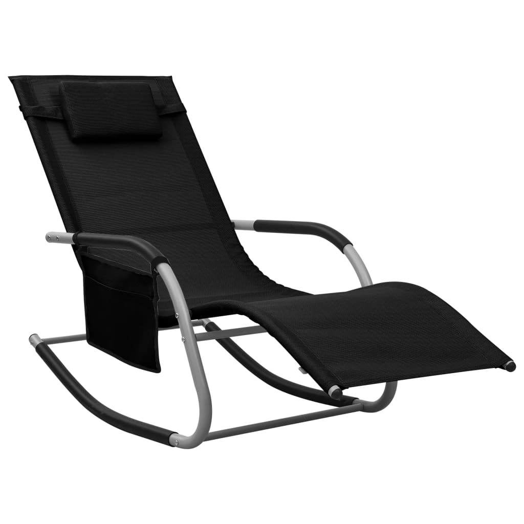 vidaXL Sun Lounger Textilene Black and Grey