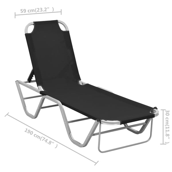 vidaXL Sun Lounger Aluminum and Textilene Black