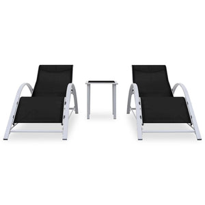 Sonnenliegen 2 Stk. mit Tisch Aluminium Schwarz