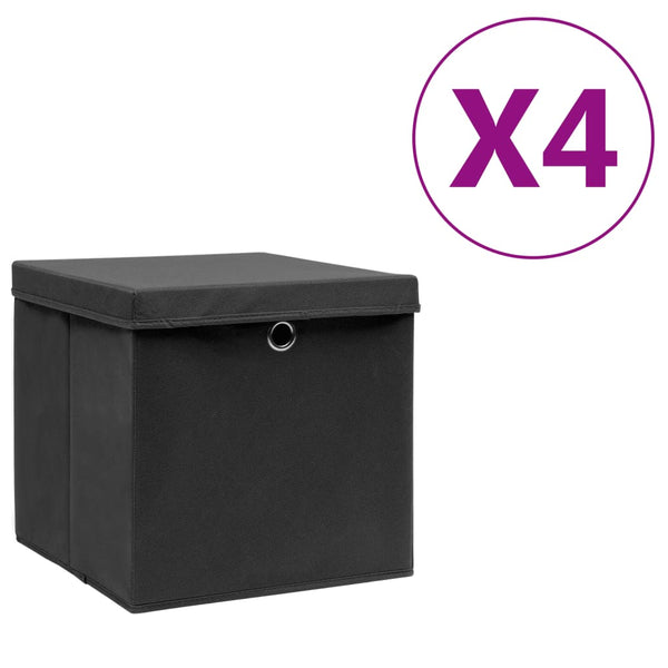 vidaXL Storage Boxes with Lids 4 pcs. 28x28x28 cm Black