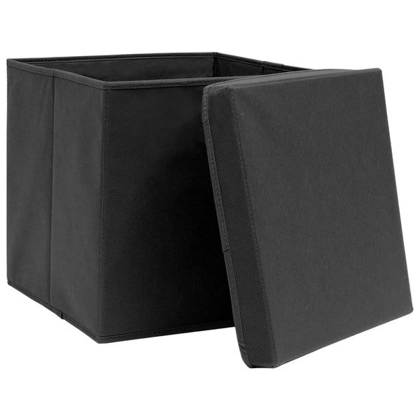 vidaXL Storage Boxes with Lids 4 pcs. 28x28x28 cm Black