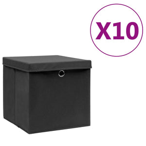 vidaXL Storage Boxes with Lids 10 pcs 28x28x28 cm Black