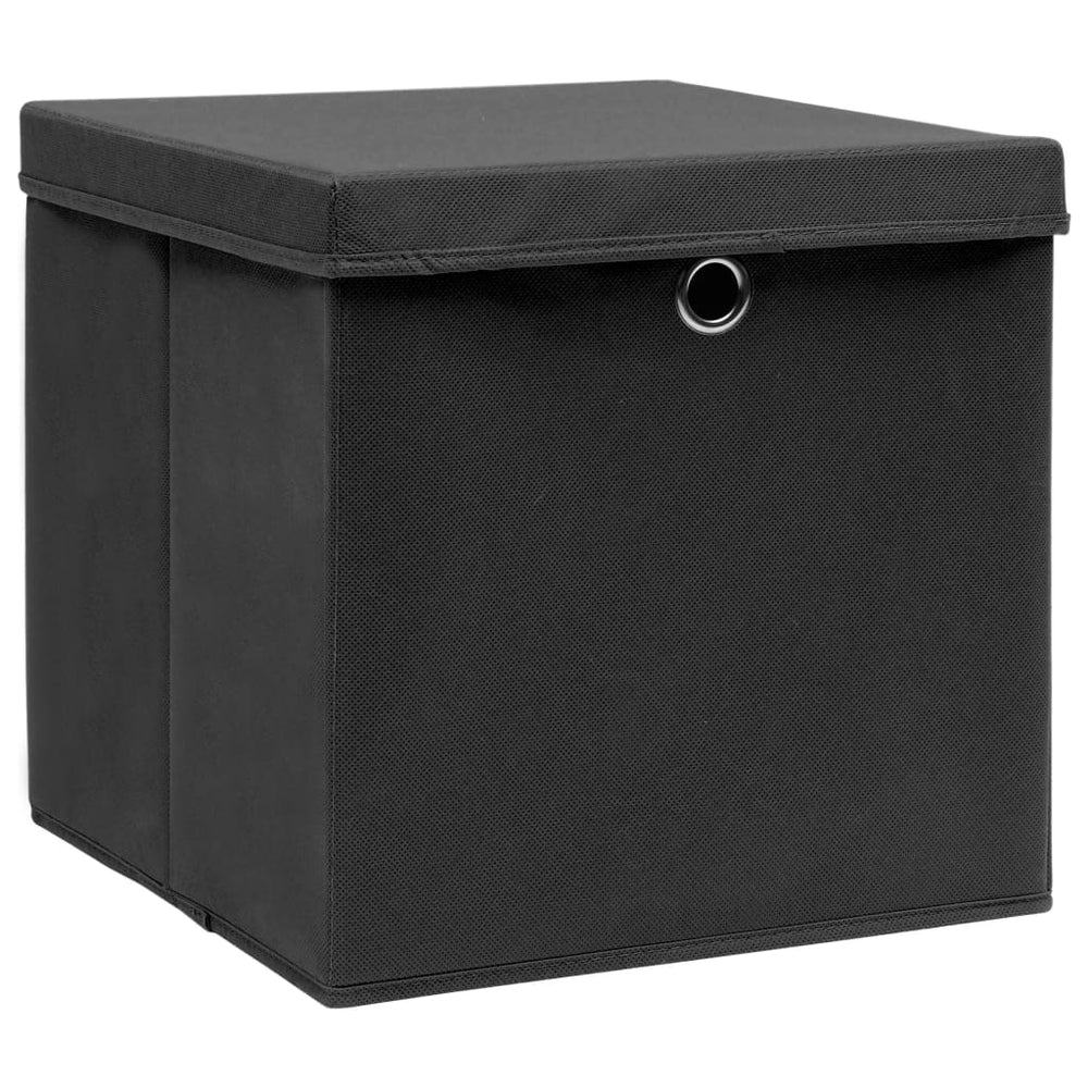vidaXL Storage Boxes with Lids 10 pcs 28x28x28 cm Black