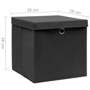 vidaXL Storage Boxes with Lids 10 pcs 28x28x28 cm Black