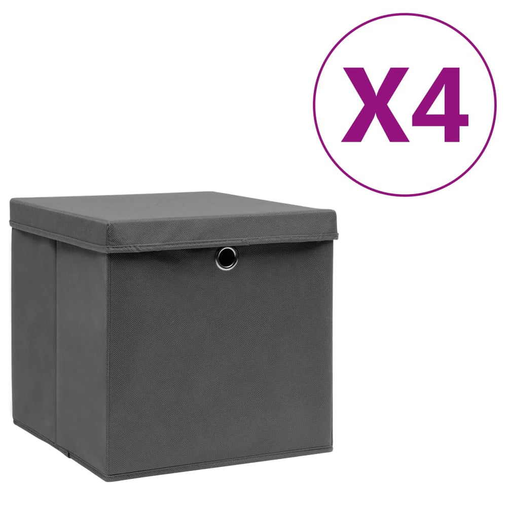 vidaXL Storage Boxes with Lids 4 pcs. 28x28x28 cm Gray