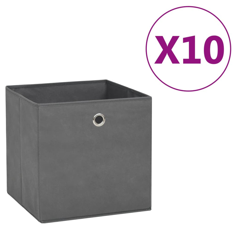 vidaXL Storage Boxes 10 pcs. Non-woven Fabric 28x28x28 cm Grey