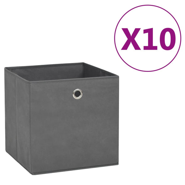 vidaXL Storage Boxes 10 pcs. Non-woven Fabric 28x28x28 cm Grey